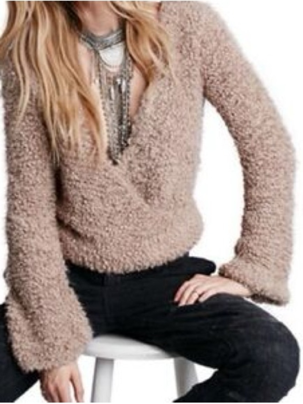 Free People Taupe Criss-cross Sweater